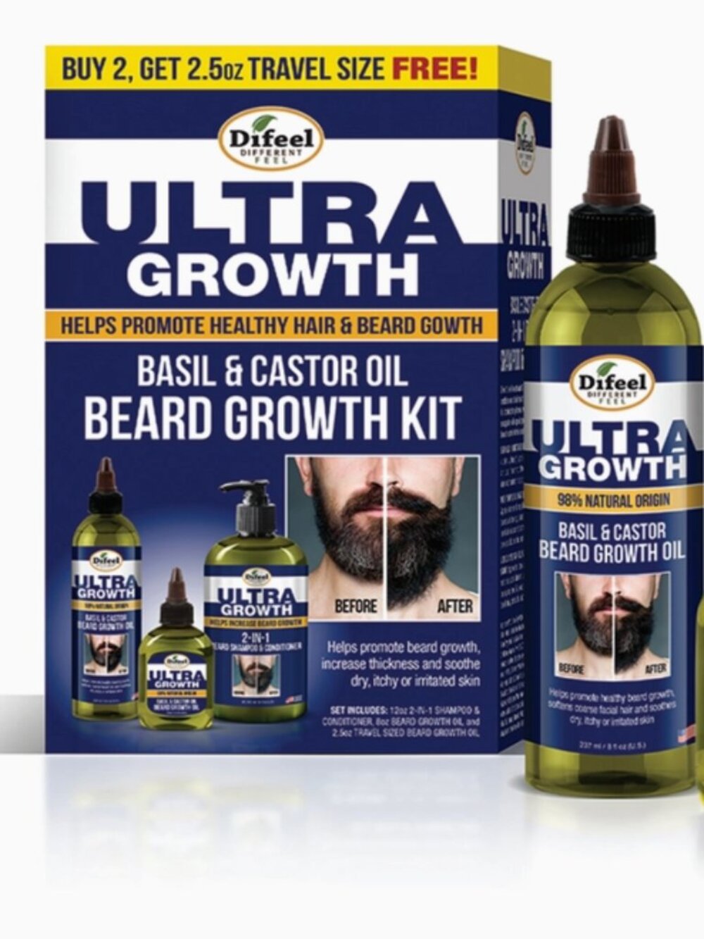 Difeel Men's Ultra Growth Beard Care Set 3-PC Gift Set